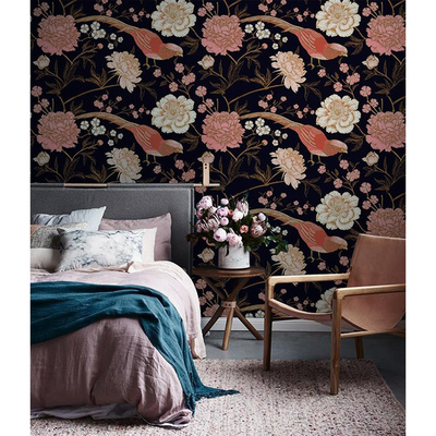 Tapisserie murale Voici une radio d'oiseaux dans un bosquet fleuri