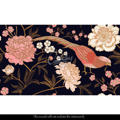 Tapisserie murale Voici une radio d'oiseaux dans un bosquet fleuri