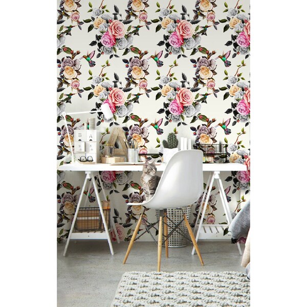 Papier peint panoramique Colibris magiques dans le jardin