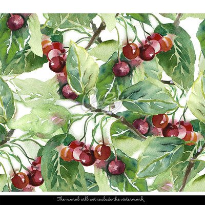 Tapisserie panoramique Verger de cerisiers luxuriant