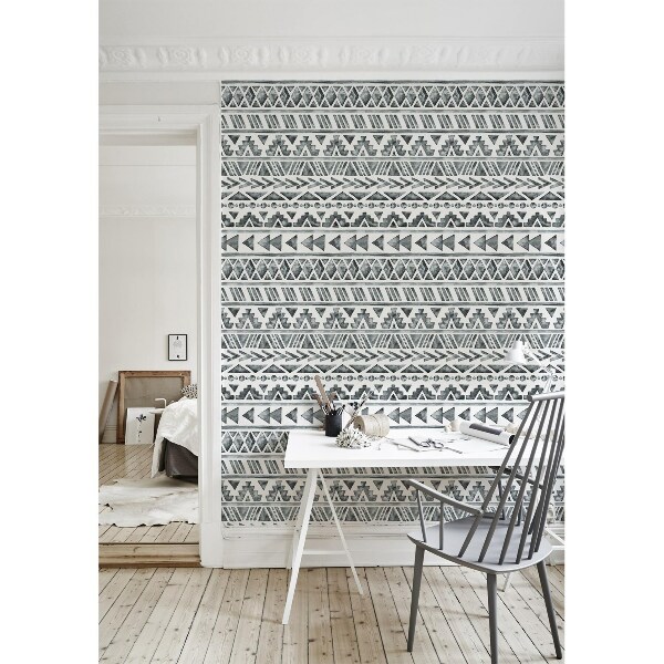Papier peint Motifs ethniques gris et blancs