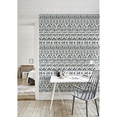 Papier peint Motifs ethniques gris et blancs