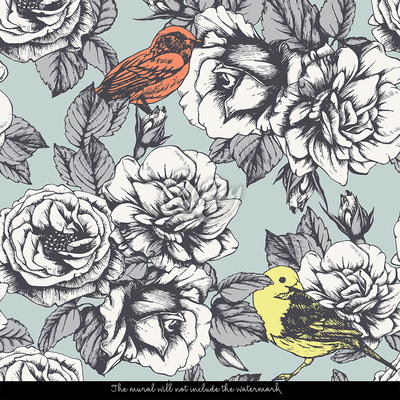 Papier peint panoramique Roseraie vintage