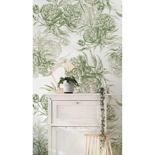 Papier peint adhésif Reposez-vous parmi les pivoines vertes