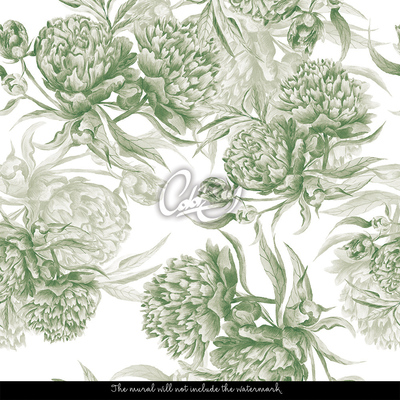 Papier peint adhésif Reposez-vous parmi les pivoines vertes