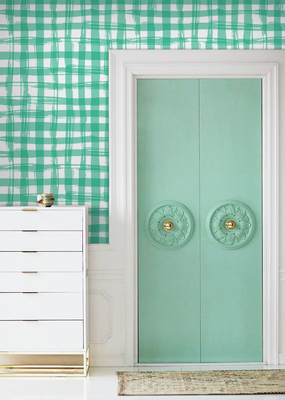 Papier peint panoramique Damier menthe