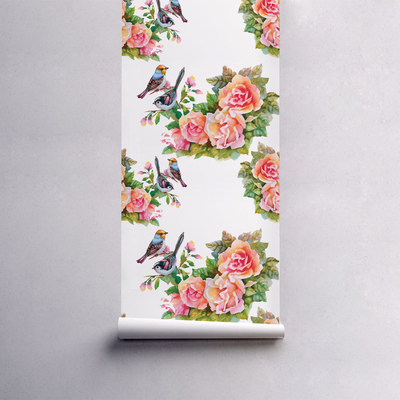 Tapisserie murale Oiseaux parmi les roses