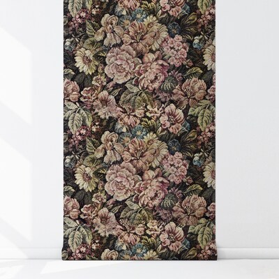 Tapisserie murale Fleurs brodées sur le mur