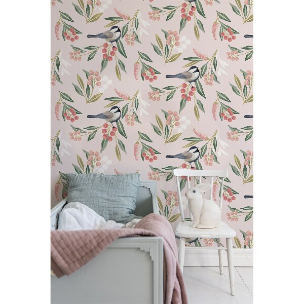 Papier peint Moineaux printaniers sur les brindilles