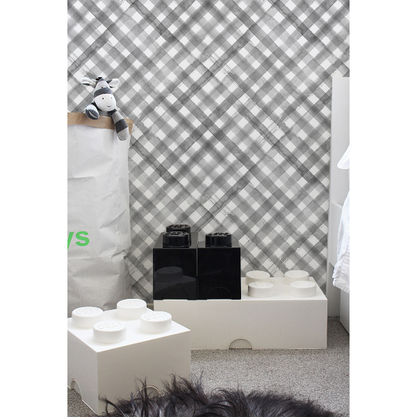 Tapisserie panoramique à carreaux gris et blanc