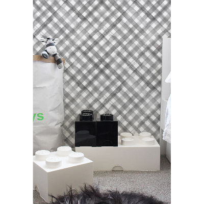 Tapisserie panoramique à carreaux gris et blanc