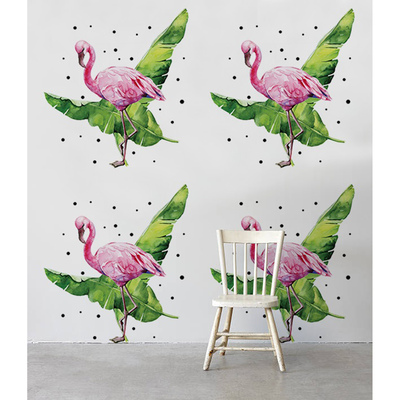 Papier peint adhésif Flamants roses dans des feuilles de bananier