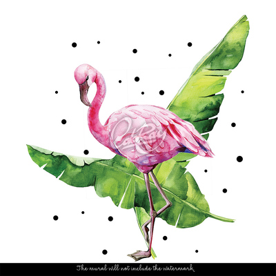 Papier peint adhésif Flamants roses dans des feuilles de bananier