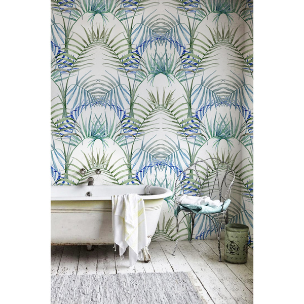 Tapisserie murale Feuilles tropicales bleu-vert