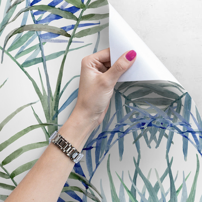 Tapisserie murale Feuilles tropicales bleu-vert