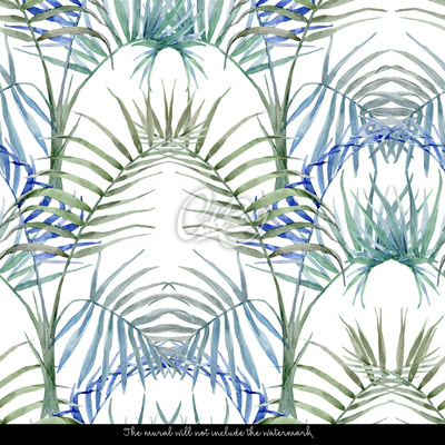Tapisserie murale Feuilles tropicales bleu-vert