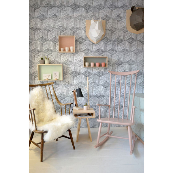 Tapisserie panoramique cubes géométriques