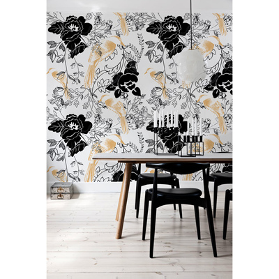 Papier peint Des oiseaux parmi les fleurs