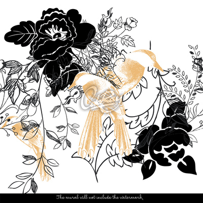 Papier peint Des oiseaux parmi les fleurs