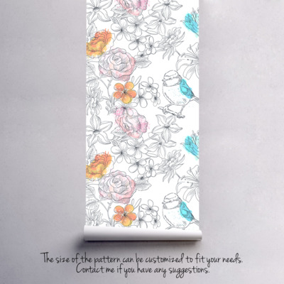 Papier peint Un moineau dans le champ de fleurs