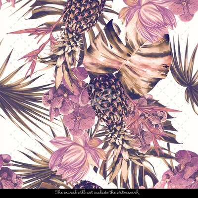 Tapisserie murale Ananas parmi les fleurs
