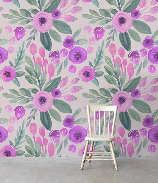 Papier peint Aquarelle Fleurs Vintage