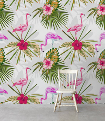 Tapisserie murale Flamants roses tropicaux