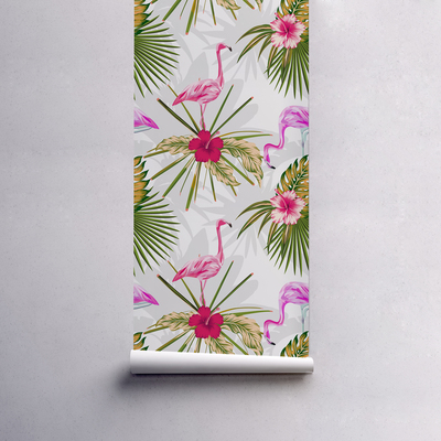 Tapisserie murale Flamants roses tropicaux