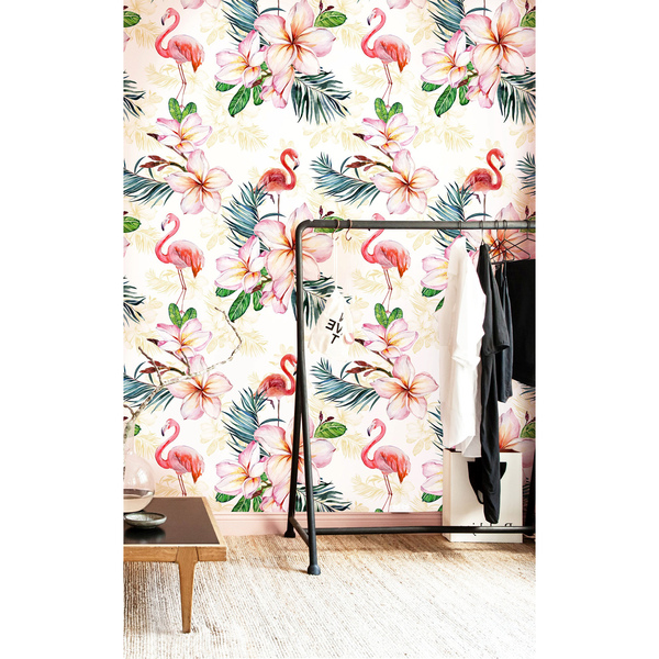 Tapisserie panoramique L'île tropicale des flamants roses