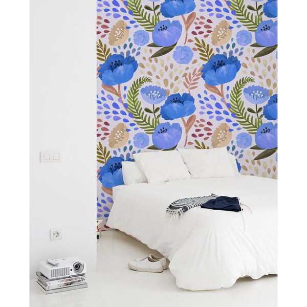 Papier peint Coquelicots bleus