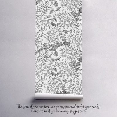 Tapisserie murale Dahlias graphite