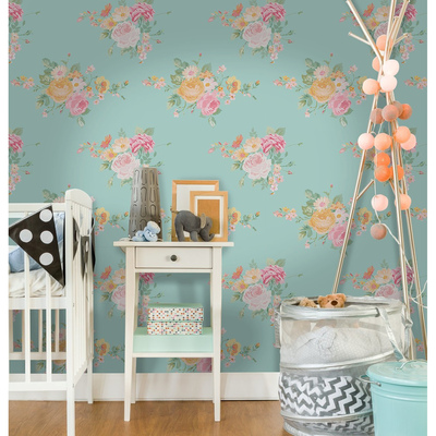 Papier peint panoramique Bouquet de roses à la menthe