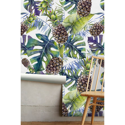 Papier peint adhésif Ananas dans des feuilles arc-en-ciel