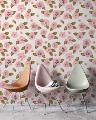Papier peint panoramique Douces fleurs roses