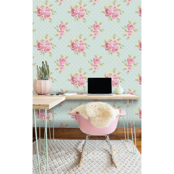 Papier peint Menthe avec du rose