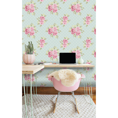 Papier peint Menthe avec du rose