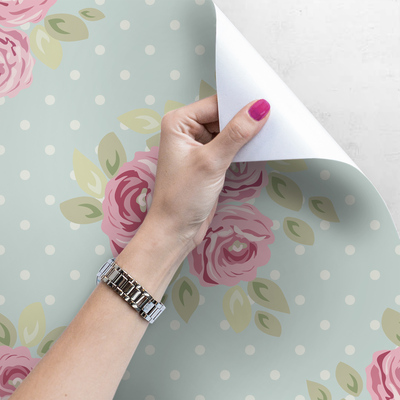 Papier peint Menthe avec du rose