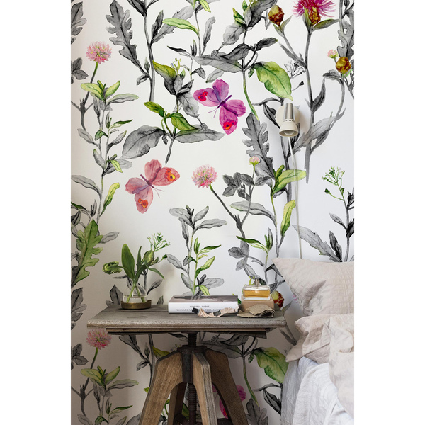 Papier peint panoramique Une prairie pleine de papillons et de fleurs