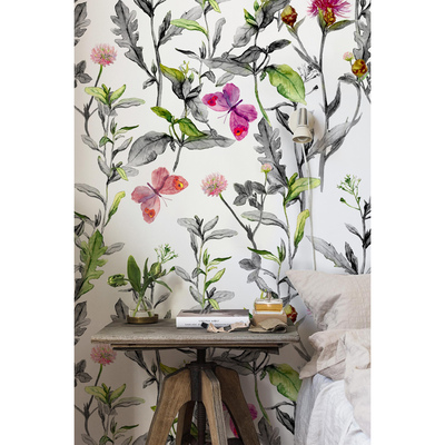 Papier peint panoramique Une prairie pleine de papillons et de fleurs