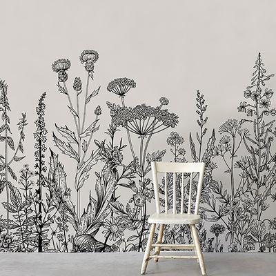 Tapisserie murale Prairie noire et blanche
