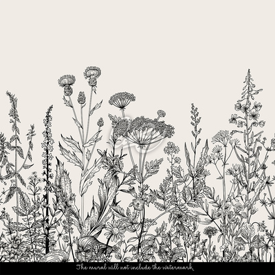 Tapisserie murale Prairie noire et blanche