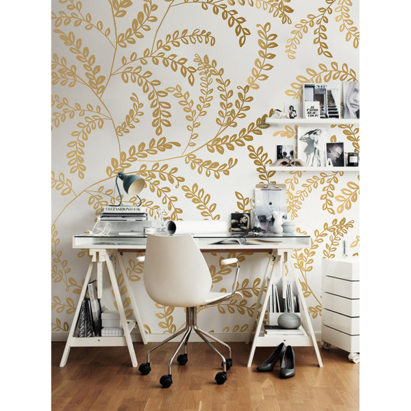 Tapisserie panoramique Brindille et feuilles dorées