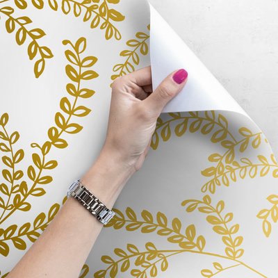 Tapisserie panoramique Brindille et feuilles dorées