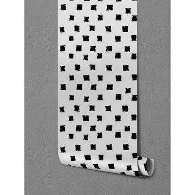 Tapisserie murale Mur blanc et carrés noirs