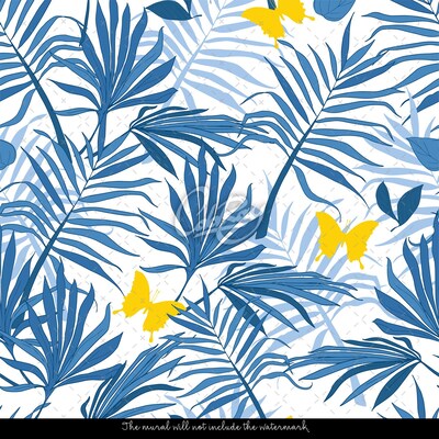 Tapisserie panoramique Papillons parmi les feuilles