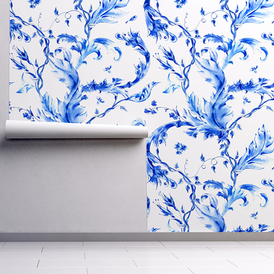 Tapisserie murale Fleurs bleues colorées