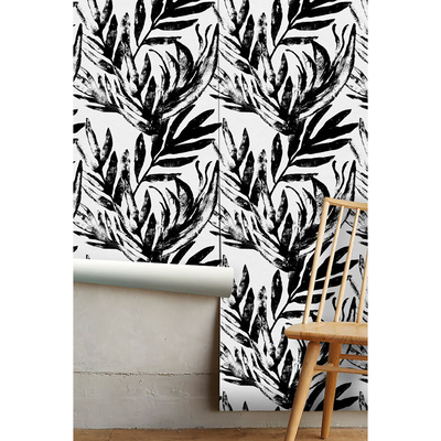 Papier peint panoramique Feuilles exotiques en noir