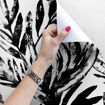 Papier peint panoramique Feuilles exotiques en noir