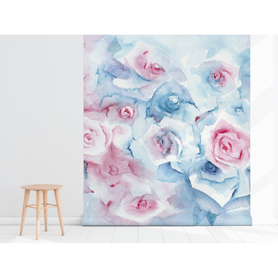 Tapisserie murale Fleurs pastel bleues et roses