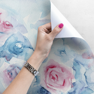Tapisserie murale Fleurs pastel bleues et roses